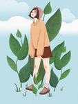 女孩植物插画