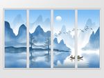 新中式蓝色水墨山水画移门