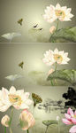 中国水墨小桥流水荷花动态国画