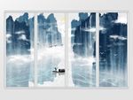 中国风手绘意境山水移门