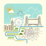 伦敦城市卡通简笔彩色画矢量图