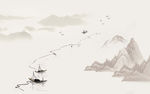小舟在河流上划过的痕迹壁画