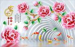 3d玉雕牡丹电视背景墙