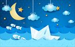 美丽星空月亮 海洋世界壁画背景
