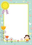 绿色可爱卡通女孩鲜花信纸模板