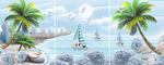 北欧地中海帆船椰子三联画装饰画