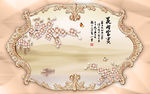 中式山水画彩雕花卉电视背景墙