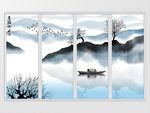 中式手绘意境水墨山水移门