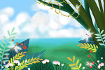 夏季出游春游季手绘插画海报背景