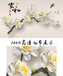 3D白色立体花朵 工鸟画背景墙