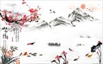 山水情意境水墨梅花山水