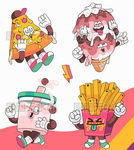 快餐披萨冰淇淋奶茶薯条卡通插图