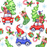 手绘水彩圣诞节圣诞树汽车素材