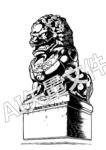 线描石狮子
