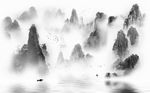 朦胧水汽山水黑白高雅创意中国画