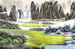 山水国画背景墙