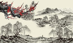 水墨国画 梅花背景墙