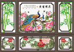 中式花开富贵牡丹孔雀影视背景墙