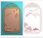 仿古牌头山水人物小船挂件精雕图