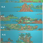 长方形山水挂屏精雕图浮雕图灰度