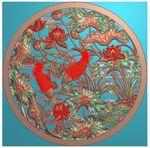 圆形镂空荷花鱼莲花挂屏精雕图