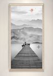 木桥海鸟水墨山水风景画