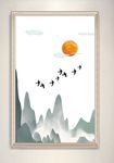 新中式飞鸟远山夕阳装饰画