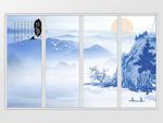 青花瓷手绘水墨山水移门