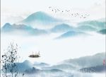 新中式水墨山水风轻云淡背景墙