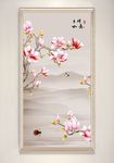 中式花鸟红色玉兰装饰画