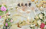 宁静致远孔雀玉雕背景墙