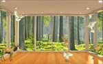 简约3d立体空间森林小鹿背景墙