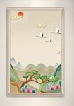 风山水松枝仙鹤装饰画