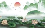 新中式大气清新荷花背景墙