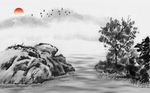 山水风景水墨画背景墙