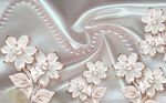 3d珠宝珍珠立体花朵绸缎背景墙