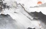 中国风大气山峦瀑布背景墙