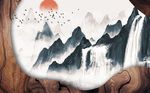 新中式木质纹理山水风景背景墙