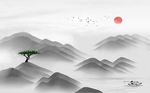 水墨山水飞鸟背景墙