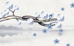 青花瓷盘蓝色花卉背景墙