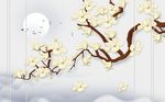 中式意境玉兰花背景墙