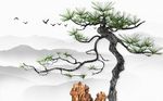 新中式假山松树背景墙