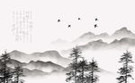 禅意水墨山脉背景墙