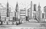 现代手绘抽象城市建筑背景墙