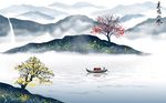 新中式水墨山水画背景墙