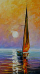 手绘油画帆船大海夕阳玄关