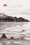 中式飞鸟意境水墨山水装饰画