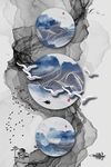 抽象山水飞鸟装饰画