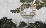 立体山水古松浮雕花窗背景墙
