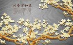 新中式家和万事兴花卉树枝背景墙